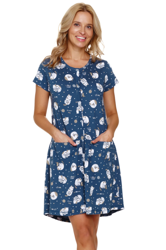Noční košile na rozepínámí Doctor Nap TCB.9444 Barva: Modrá - světle, Velikost: 2XL
