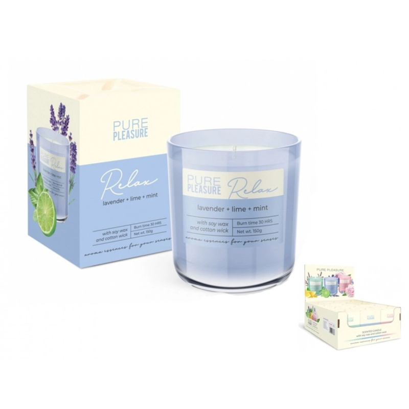 Nohel Garden Vonná svíčka ve skle Pure Pleasure RELAX modrá, 150 g