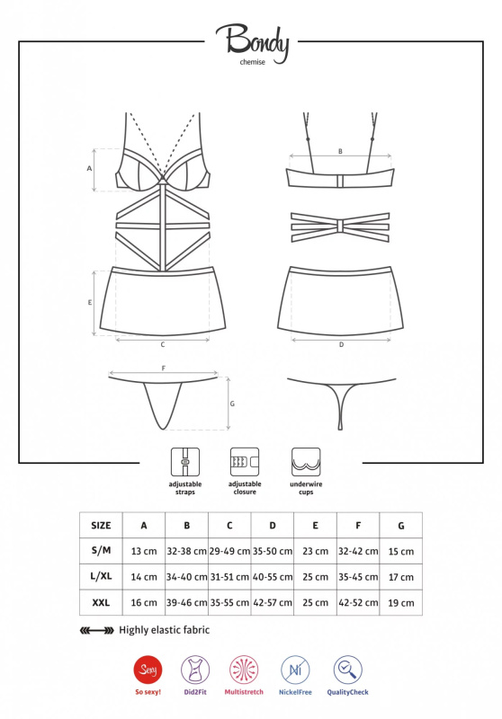 Košilka Bondy chemise XXL - Obsessive černá XXL