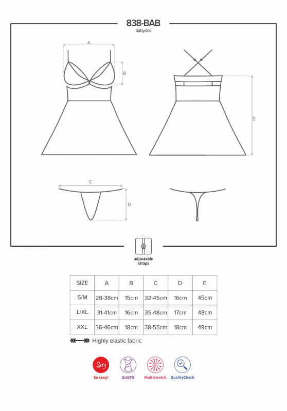 Košilka Obsessive 838-BAB-3 Barva: Červená, Velikost: 2XL