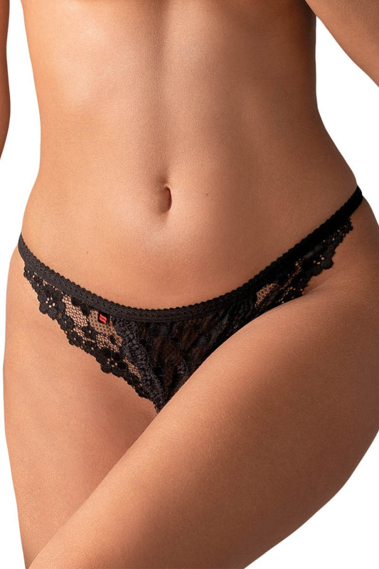 Tanga Obsessive Letica Crotchless Thong - výprodej Barva: Černá, Velikost: S/M