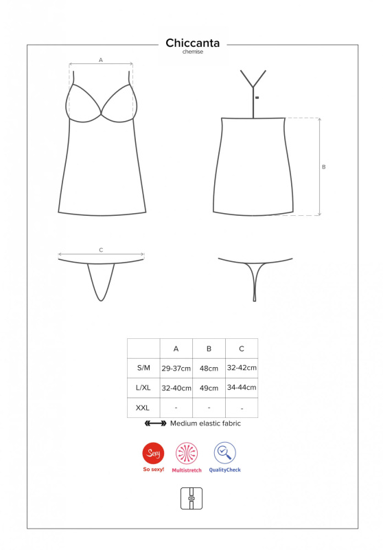 Elegantní košilka Chiccanta chemise - Obsessive černá S/M