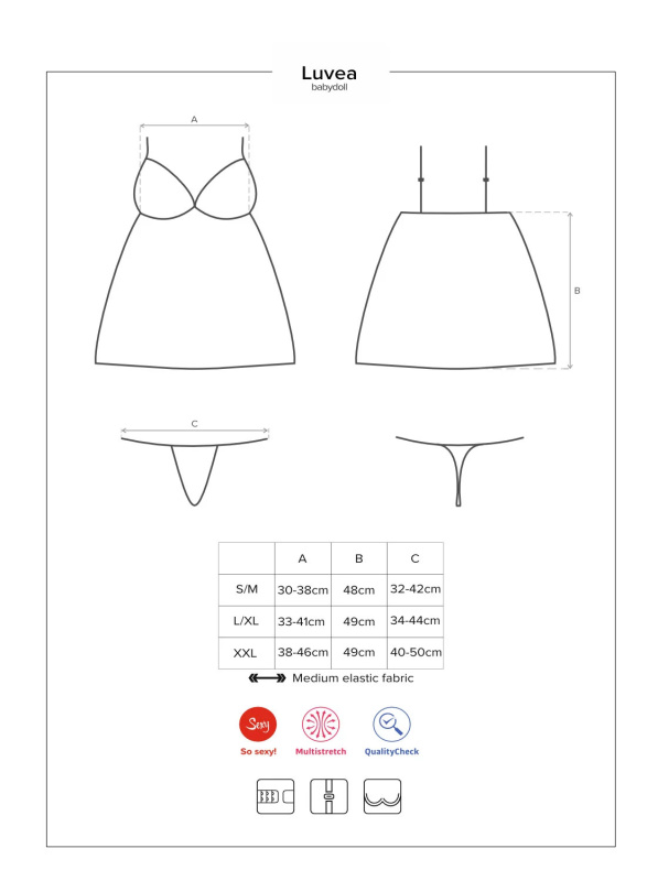 Košilka Obsessive Luvae babydoll - výprodej Barva: Černá, Velikost: 2XL/3XL