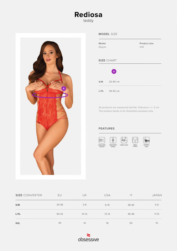 Koketní body Rediosa teddy - Obsessive červená S/M