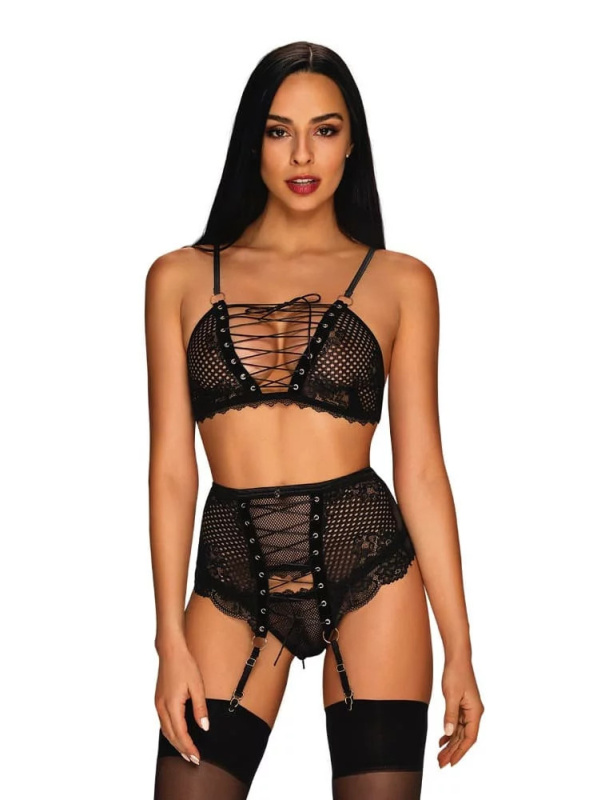 Komplet Obsessive Basitta 3-pcs set Barva: Černá, Velikost: L/XL