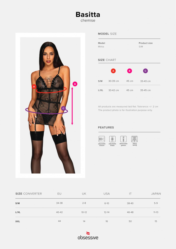 Komplet Obsessive Basitta chemise Barva: Černá, Velikost: L/XL
