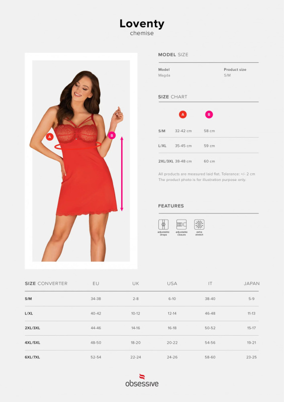 Dámský set Obsessive červený (Loventy chemise) L