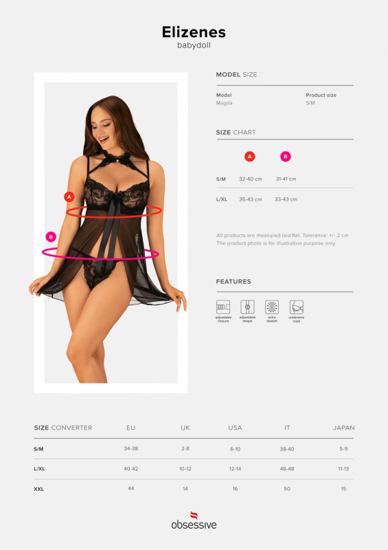 Dámský set Obsessive černý (Elizenes babydoll) S