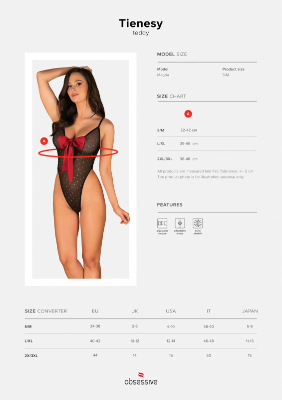 Elegantní body Tienesy teddy 2XL/3XL - Obsessive černá 2XL/3XL