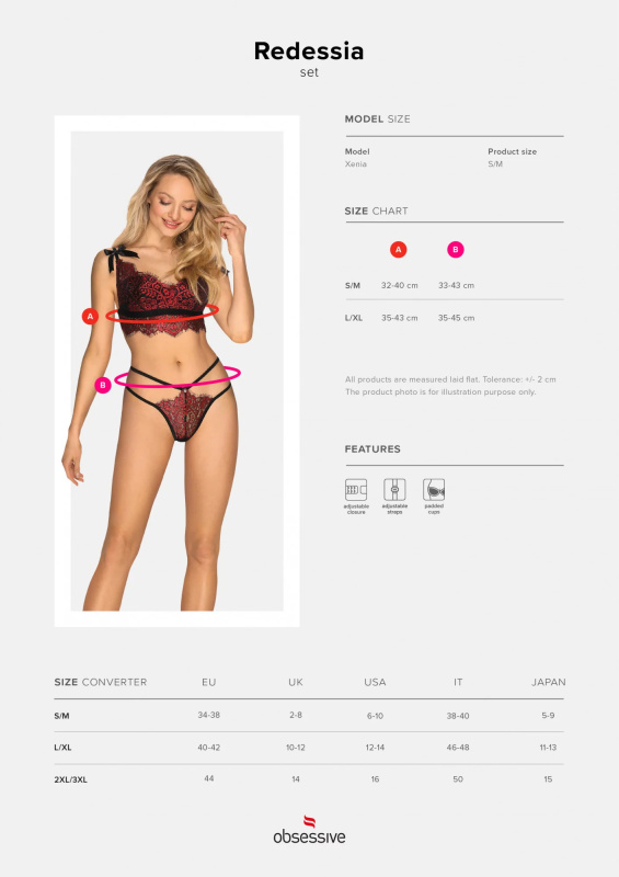 Dámský set Obsessive červený (Redessia top &amp; thong) L