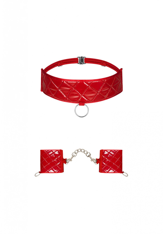 Pikantní sada Hunteria cuffs & choker - Obsessive UNI červená