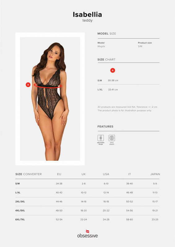 Smyslné body Isabellia teddy - Obsessive S/M černá