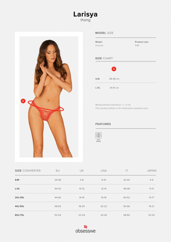 Tanga Obsessive Larisya thong Barva: Červená, Velikost: S/M