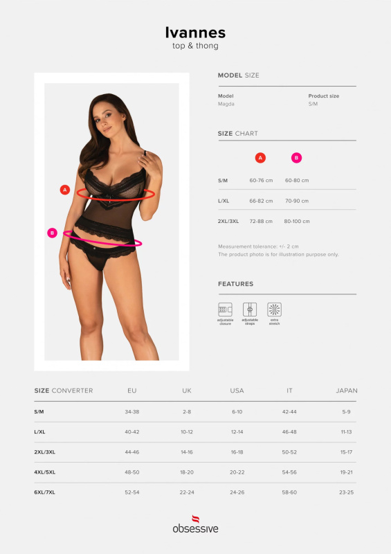 Komplet Obsessive Ivannes top & thong Barva: Černá, Velikost: L/XL