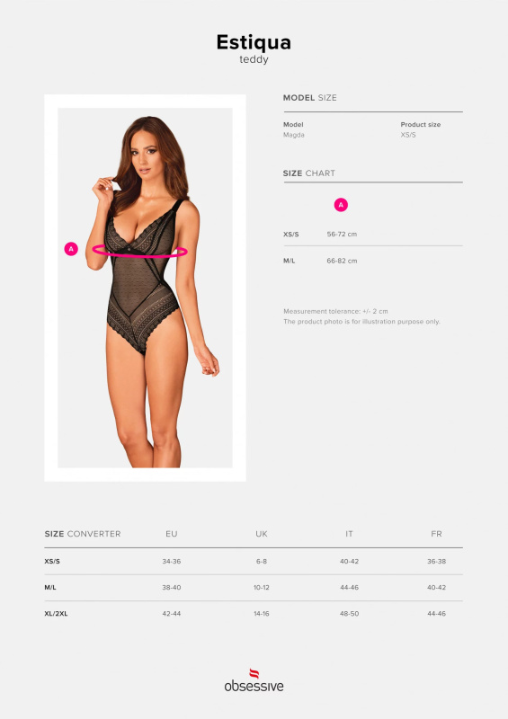 Body Obsessive Estiqua teddy Barva: Černá, Velikost: M/L