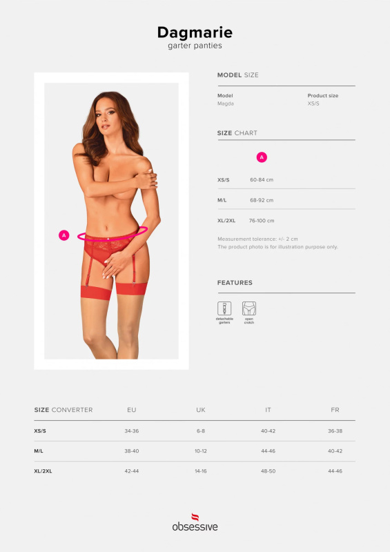 Podvazky Obsessive Dagmarie garter panties Barva: Červená, Velikost: XS/S