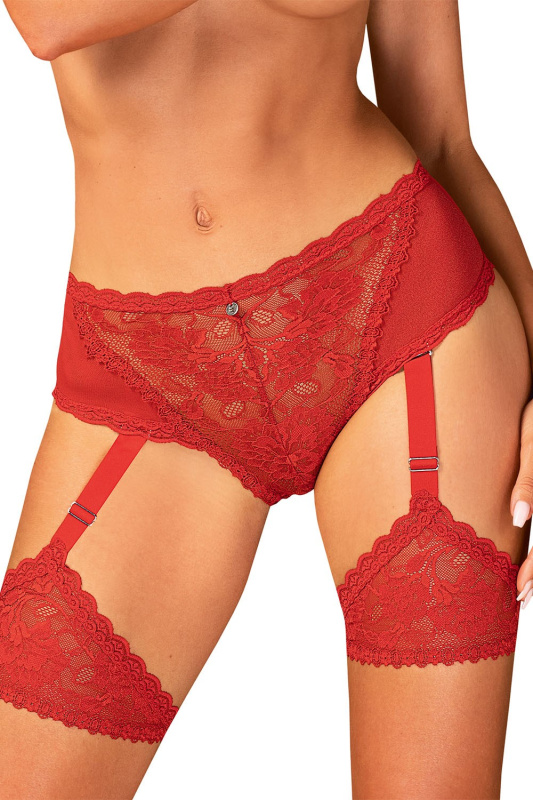 Podvazky Obsessive Belovya garter panties Barva: Červená, Velikost: XL/2XL
