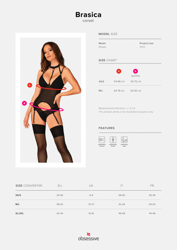Korzet Obsessive Brasica corset - výprodej Barva: Černá, Velikost: M/L