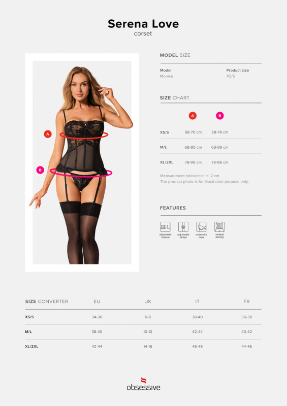 Korzet Obsessive Serena Love corset Barva: Černá, Velikost: XS/S