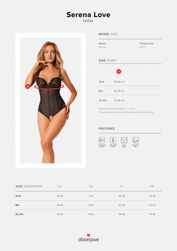 Body Obsessive Serena Love teddy Barva: Černá, Velikost: XS/S