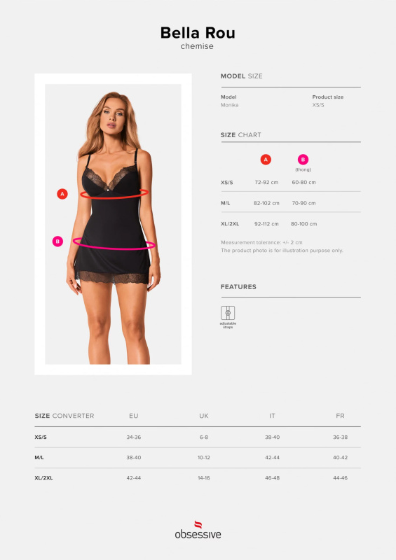 Košilka Obsessive Bella Rou chemise Barva: Černá, Velikost: XL/2XL