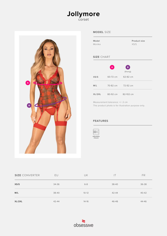 Vánoční kostým Jollymore corset - Obsessive červená XL/2XL