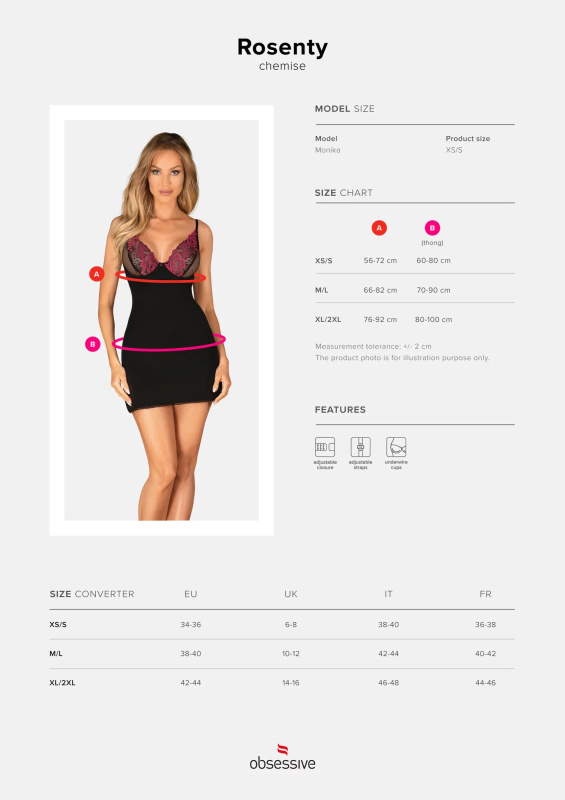 Sexy komplet Obsessive Rosenty chemise košilka + tanga Barva: Černá, Velikost: M/L