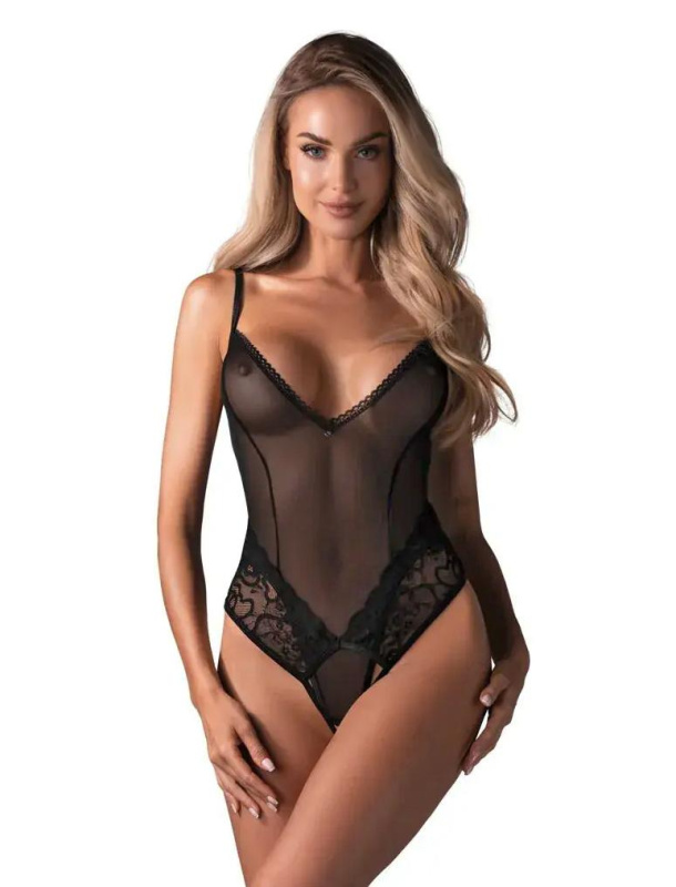Obsessive Blomentis crotchless teddy Barva: Černá, Velikost: XL/2XL
