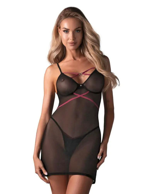 Košilka Obsessive Novenes chemise Barva: Černá, Velikost: XL/2XL