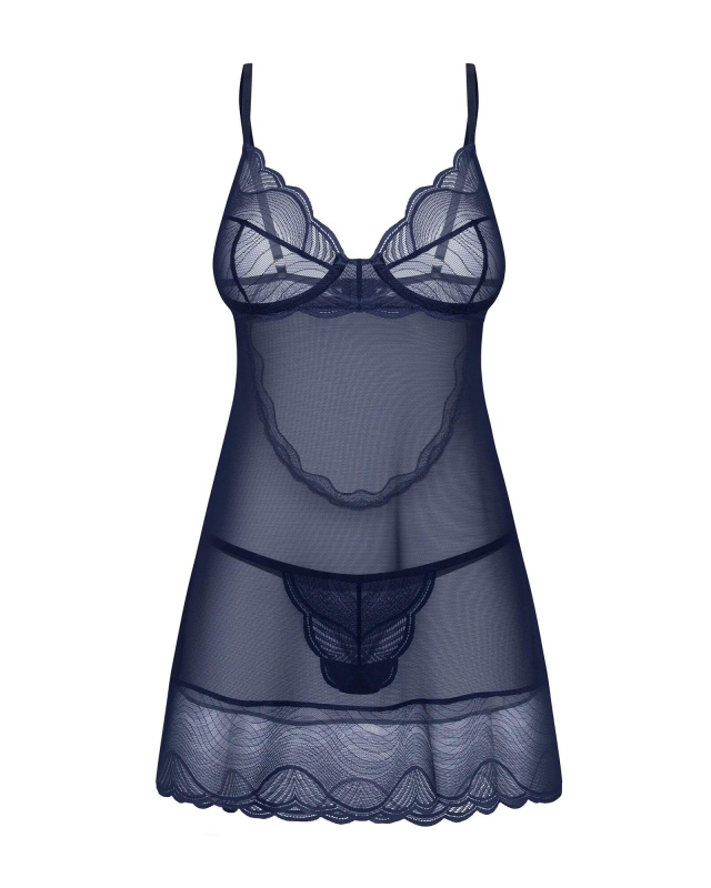 Dámská svůdná košilka Nightly Blue Chemise tm. modrá - Obsessive XL/2XL