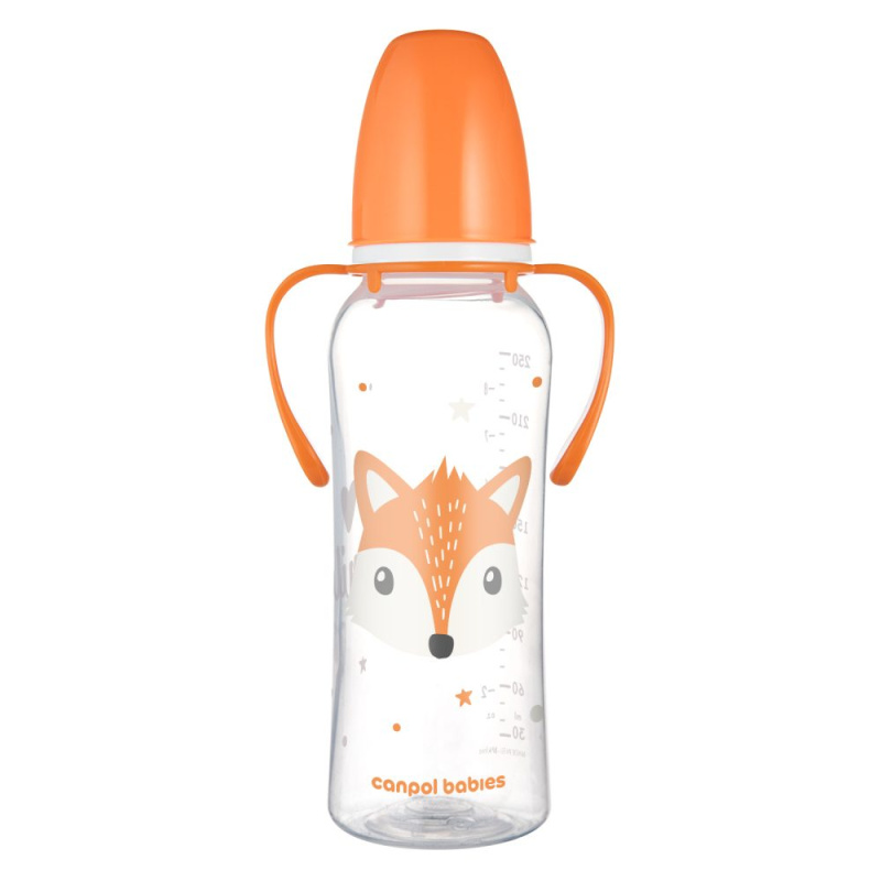 Canpol babies úzkohrdlá kojenecká lahev s úchyty CUTE ANIMALS 250 ml – liška