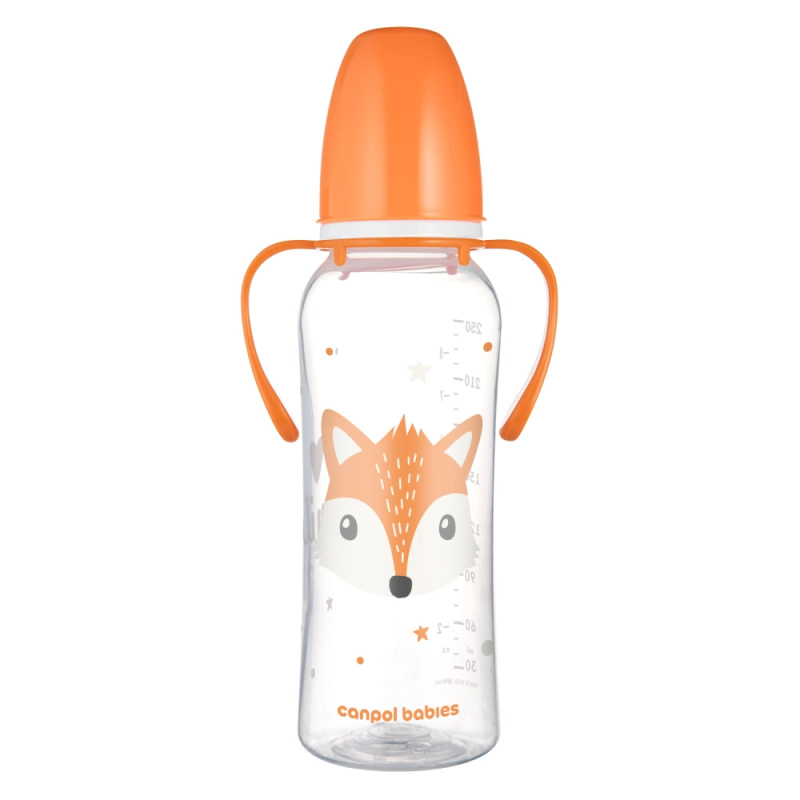Canpol babies úzkohrdlá kojenecká lahev s úchyty CUTE ANIMALS 250 ml – liška