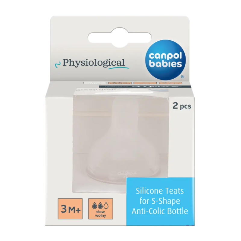 Canpol babies silikonové savičky k lahvi S-Shape, pomalý průtok, 3m+, 2 ks