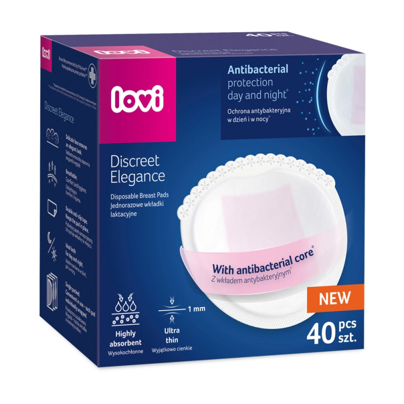 LOVI vložky do podprsenky Discreet Elegance antibakteriální, bílé, 40 ks