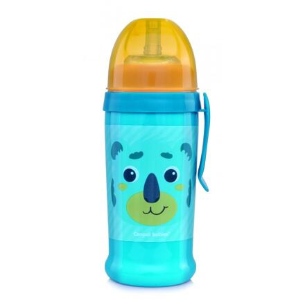 CANPOL BABIES Láhev sportovní s nevylévací slámkou HELLO LITTLE 350 ml zelená