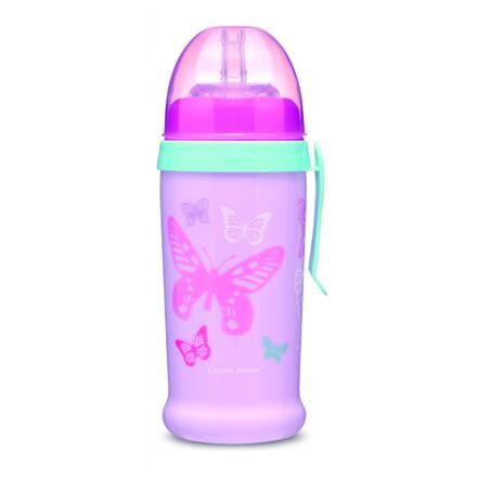 CANPOL BABIES Láhev sportovní s nevylévací slámkou MOTÝLEK 350ml růžová