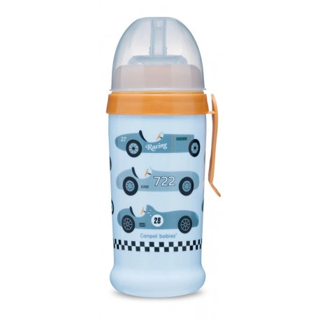CANPOL BABIES Láhev sportovní s nevylévací slámkou AUTA 350ml sv.modrá