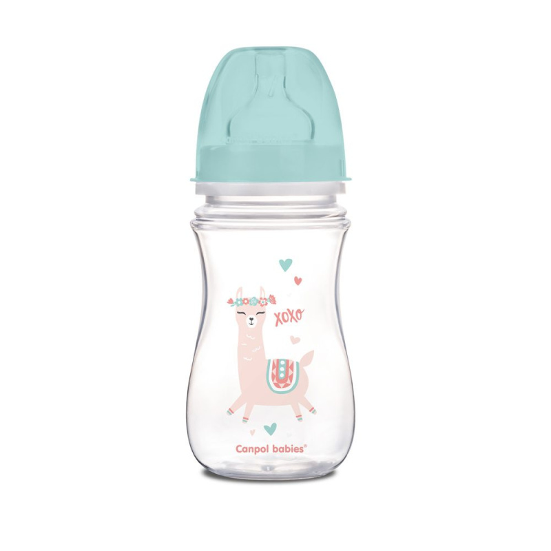 Antikoliková širokohrdlá kojenecká láhev CANPOL BABIES Exotic Animals 240 ml zelená