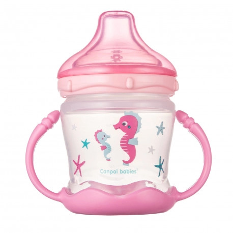 Nevylévací hrneček se silikonovým pítkem CANPOL babies Love & Sea 180 ml – růžový