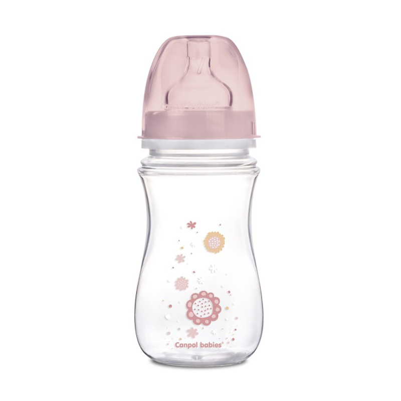 Kojenecká láhev se širokým hrdlem CANPOL babies EasyStart 240 ml, růžová, antikoliková