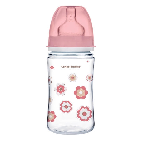 Kojenecká láhev se širokým hrdlem CANPOL babies EasyStart 240 ml, růžová, antikoliková