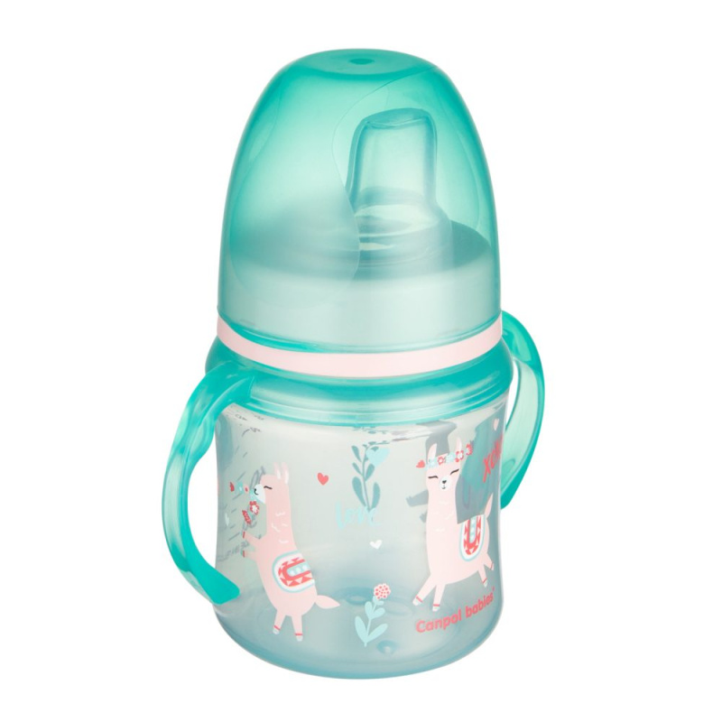 Canpol babies tréninkový hrníček s pítkem Exotic Animals 120 ml, tyrkysový