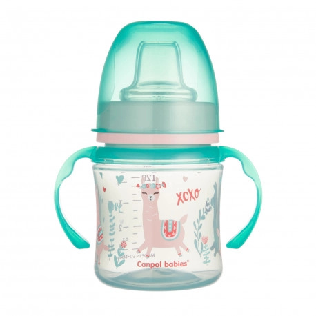 Canpol babies tréninkový hrníček s pítkem Exotic Animals 120 ml, tyrkysový