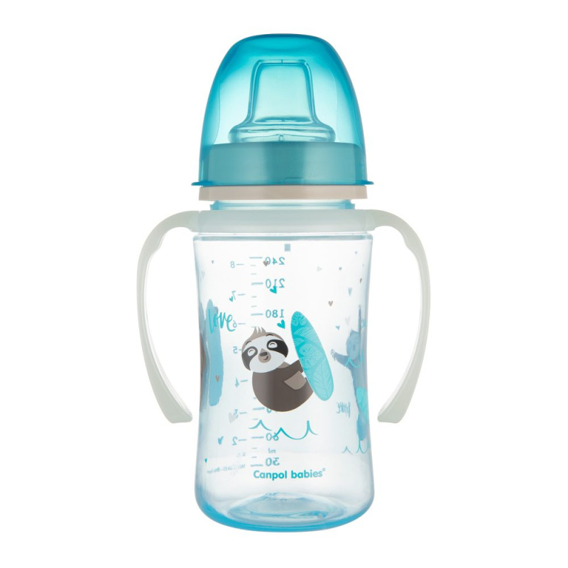 Canpol babies Exotic Animals tréninkový hrnek s držadly 6+ m Blue 240 ml
