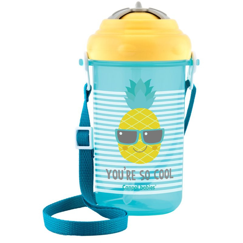CANPOL BABIES Cestovní sportovní láhev se slámkou a víčkem ananas 400ml