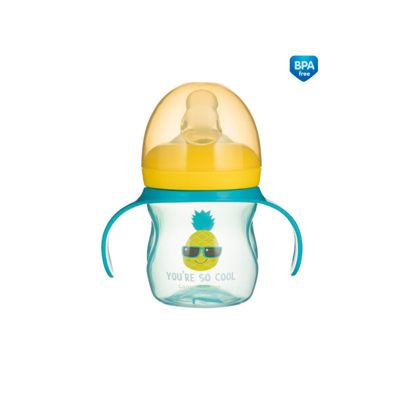 Canpol babies tréninkový hrneček se silikonovým pítkem a úchyty SO COOL 150 ml – Ananas
