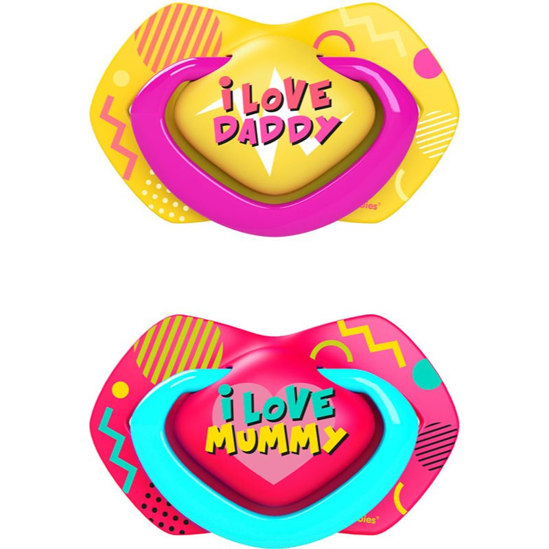CANPOL BABIES B - Set symetrických silikonových dudlíků 6-18m NEON LOVE růžový
