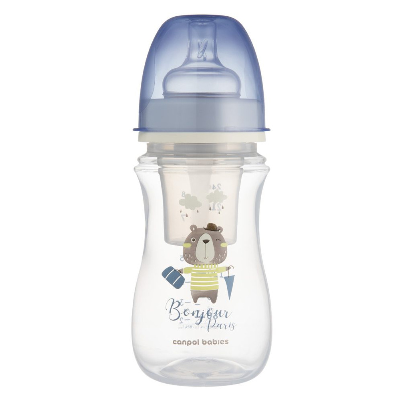 Canpol babies Lahev se širokým hrdlem BONJOUR PARIS 240ml modrá
