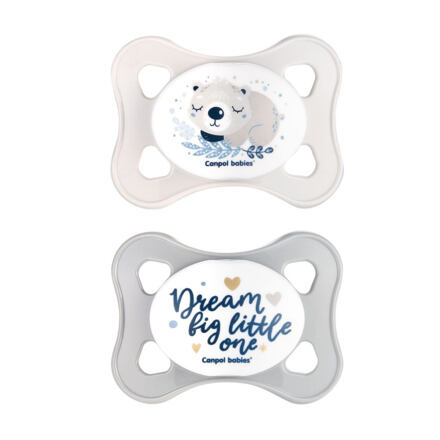 CANPOL BABIES Set symetrických silikonových MINI dudlíků 0-2m SLEEPY KOALA šedý