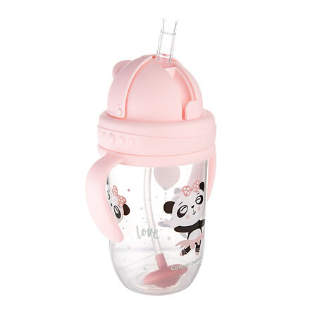 Canpol babies Nevylévací hrneček se slámkou a závažím EXOTIC ANIMALS 270ml růžový